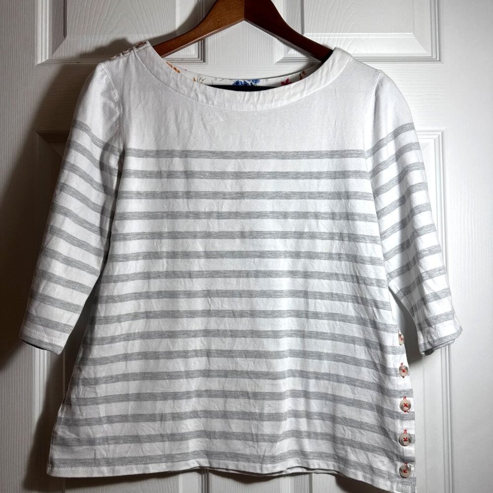 Maeve Anthropologie Women Top White‎ Gray Striped Button Detail Medium